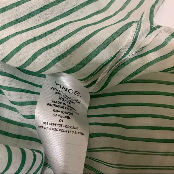 Vince Pencil Stripe Cotton & Silk Tunic In Malachite Popover Tunic Sheer XS - Picture 15 of 15